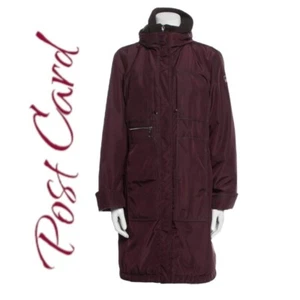 POST CARD Luxury Sportswear Alesaami Burgundy Hooded Knee Length Parka, Size 8 - Picture 1 of 16