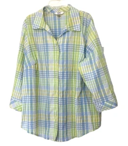 CAMISA SEERSUCKER ALIA ABOTONADA, CUADROS AZUL Y AMARILLO, MUJER 18W - Imagen 1 de 4