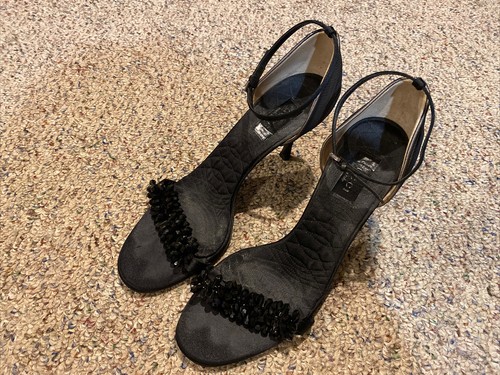 GUCCI SANDALI DA SERA NERI CON CINTURINO ALLA CAVIGLIA TACCO MISURA:81 2B