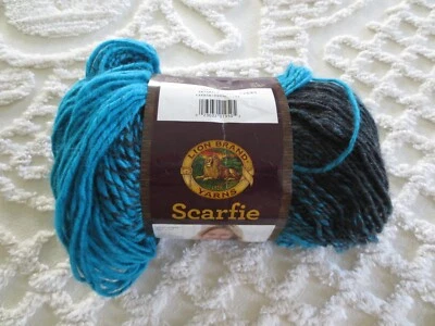 5.3 oz. Skein Lion Brand SCARFIE 78% Acrylic 22% Wool CHARCOAL AQUA 5 Bulky YARN - Image 1 of 4