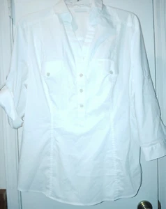 White Tailored Blouse New York & Company Womens XL 3/4 Cuffed Sleeves - Picture 1 of 4