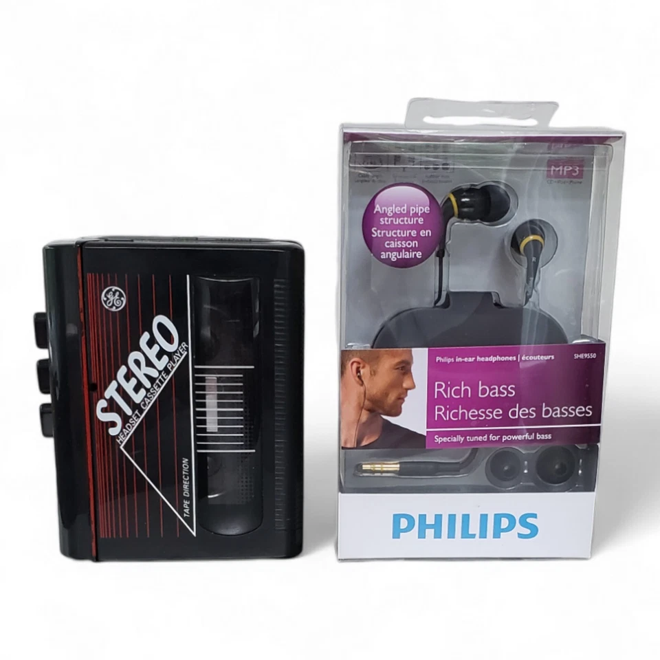 Auriculares estéreo vintage GE 3-5460BKA reproductor de casete y auriculares internos Philips Foto 1 de 4