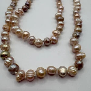 OPERA LENGTH 44” HANDKNOTTED NATURAL FRESHWATER BAROQUE PEARLS Cream Pink Grey - Picture 1 of 9