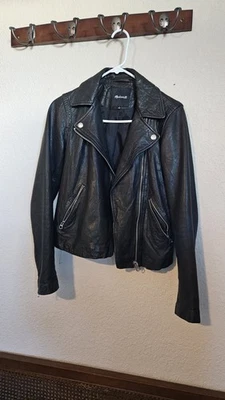 Chaqueta de moto de cuero lavado Madewell the negra talla pequeña Foto 1 de 4