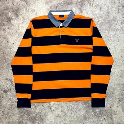 Camisa de Rugby GANT Naranja Azul Rayas Polo Manga Larga Algodón Preppy Talla 3XL Foto 1 de 4