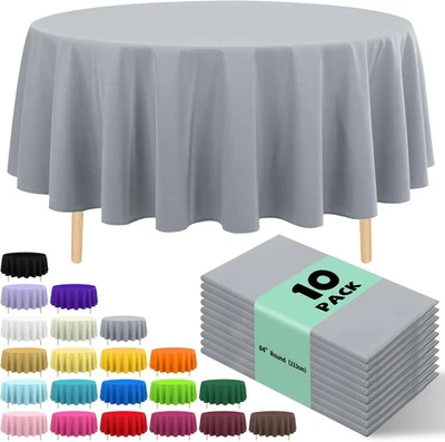 Mantel de plástico desechable 84" cubierta redonda para fiestas (gris plata) Foto 1 de 4
