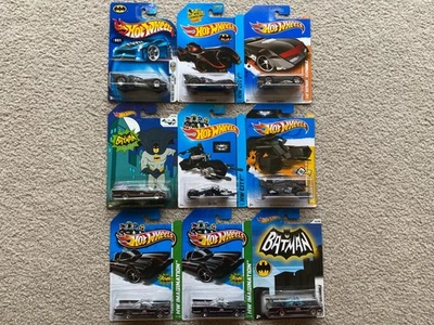 Hot Wheels Batman Lot of 9 '66 TV Series Batmobile 1989 Bat-Pod Dark Knight - Image 1 of 4