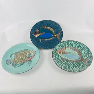 3 Toyo Trading Jena Hall 10” Angel Fish Plates 3-D Mosaic Decorative Enameled - Picture 1 of 8