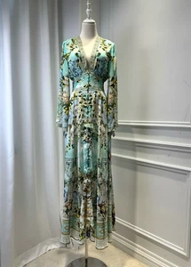 CAMILLA Damen Maulbeerseide Print Slim Temperament Elegant Urlaub Fee Kleid - Bild 1 von 14