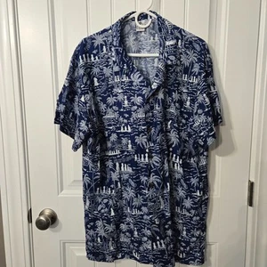 Blue White Napohe Ethnic Designe Rapa Nui Short Sleeve Men's 2XL - Picture 1 of 6