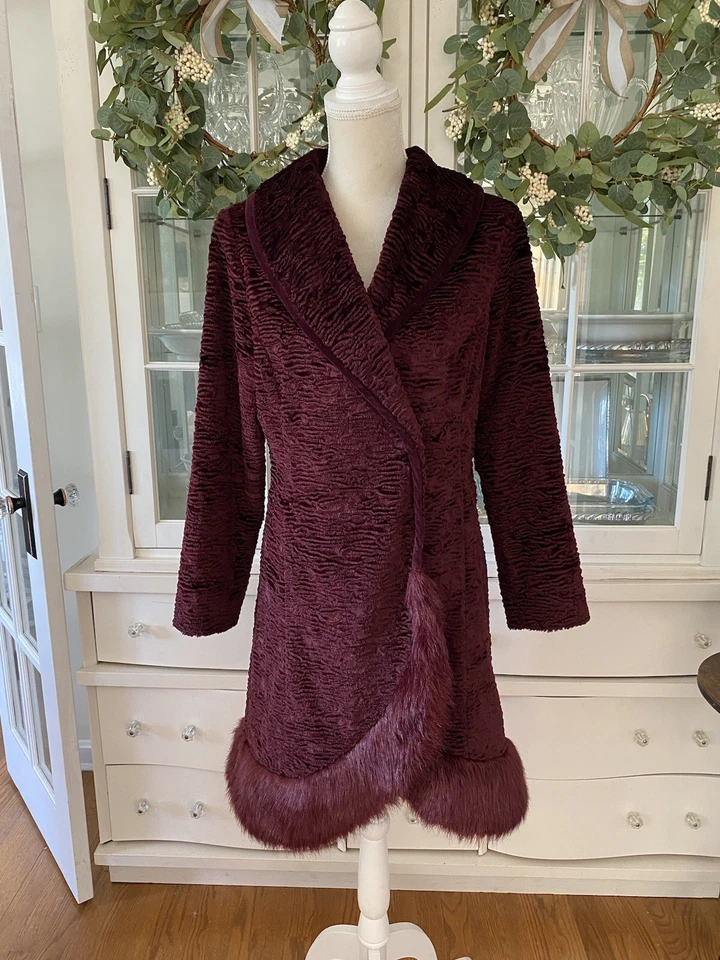 Abrigo Largo Terry Lewis Clásico Lujos Piel Sintética XS Rock Glam Borgoña Foto 1 de 4