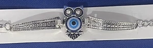 *GOOD LUCK  BLUE EVIL EYE  OWL  LUCKY CHARM   BRACELET WITH EXTENDER - Picture 1 of 3