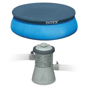 Intex 330 GPH Easy Set Pool Cartridge Filter Pump w/ GFCI + 8 Foot Pool Cover - Picture 1 of 11