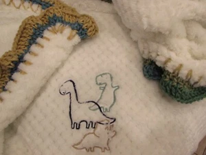 Dinosaurs Plush Baby Blanket Crochet Double Ruffle Polyester Plush Baby Girl/Boy - Picture 1 of 6