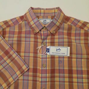 Southern Tide Leeward Madras Plaid Sport Shirt Papaya Punch Orange Men S - Picture 1 of 8