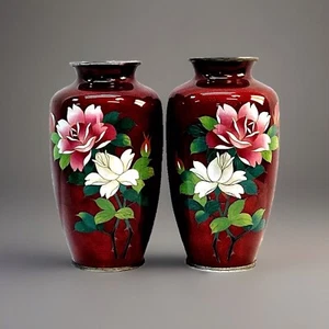 Impresionantes jarrones florales cloisonné ginbari rojo paloma japonesa de 7,5" - Imagen 1 de 10