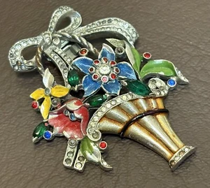 Pin clip de piel de estrás de cesta de flores esmaltadas de alta gama LEER - Imagen 1 de 16