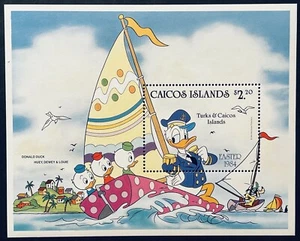 CAICOS DISNEY EASTER STAMPS S/S 1984 MNH DONALD DUCK HUEY DEWEY LOUIE SAILBOAT 1 - Picture 1 of 1