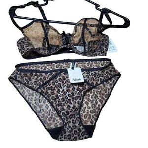 Aubade Paris Nudessence Sheer Leopard Print 32C Half Cup & Briefs Size XS NWT - Picture 1 of 11