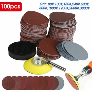 100PCS 2" Sanding Disc Sand Paper Hook Loop Sander w/Backer Pad M6 Drill Adapter - Picture 1 of 8
