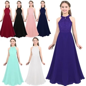 Kids Girls Dress Cutout Back Sundress Prom Dresses Chiffon Dressing Up Event - Picture 1 of 74