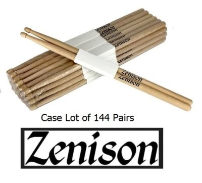 ZENISON 144 Pairs DRUMSTICKS - 7B Medium Thin Light Jazz 288 Drum Sticks Maple WOOD TIPS