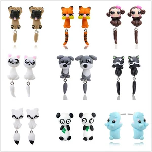 New Creative Cute Animal Dinosaur Cat Pottery Earrings Piercing Ear Stud Earring - Picture 1 of 26