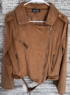 Mujer Rue 21 Imitación Gamuza Marrón Chaqueta Flecos Espalda Retro Hippie Juniors Talla XL Foto 1 de 4