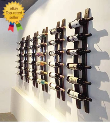 Estante de vino montado en la pared, estante de vino de palo de barril, madera de pino importada y metal ganar Foto 1 de 4