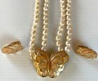 Kenneth J Lane Avon Butterfly Cream Pearl 2 Strand Necklace 1" Clip Earring Gift