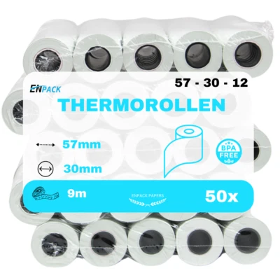 Thermorollen 57mm x 30mm x12m 50 Bonrollen EC-Rollen Papierrollen BPA frei Druck - Bild 1 von 4