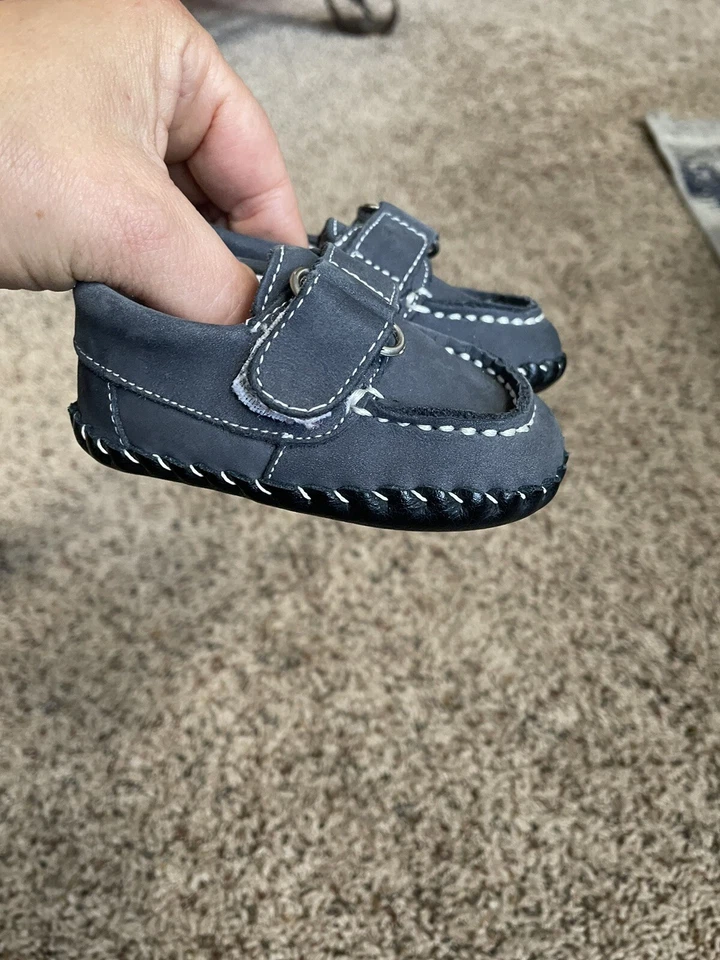 Pediped bebé niño talla 0-6 meses Zapato estilo mocasín azul/gris. Excelente estado Foto 1 de 4