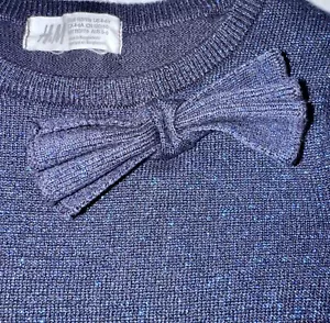 H&M Dress Girls Size 4-6 Navy & Metallic Knit Short Sleeve With Bow Cotton Blend - Picture 1 of 10