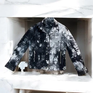 Balmain Men's Blouson Denim Tie Dye Jacket Size M, Unique Black/White Design - Picture 1 of 11