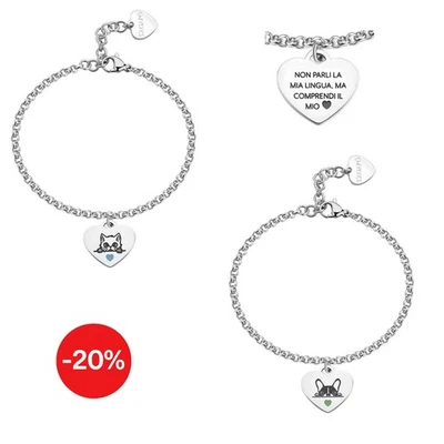 Bracciale donna cuore acciaio gatto e cane Sagapo SBY042 SBY043 Sagapò - Immagine 1 di 2