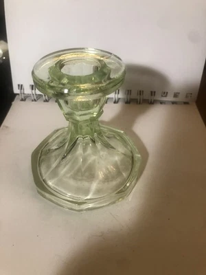 Vintage Art Deco Uranium Glass candlestick holder Vaseline canary glass - image 1 of 4