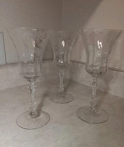 Cambridge Rose Point Water Goblet 8.25” Set Of 3 Vtg Glam Cocktail Party Wedding - Picture 1 of 6