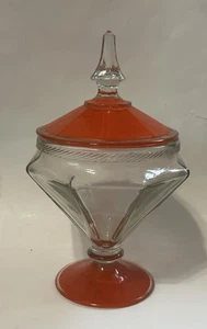 Piatto caramelle vintage anni 20 arancione Lancaster Art Decò piedistallo - Foto 1 di 12