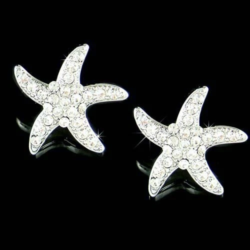 Seestern Anschnallen mit Swarovski Kristall Strand Meer Star Schraube Ohrringe - Bild 1 von 1