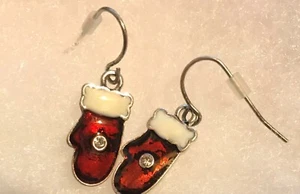 New Christmas Santa Claus Mitten Earrings, Red & White Stone Decoration Costume - Picture 1 of 1