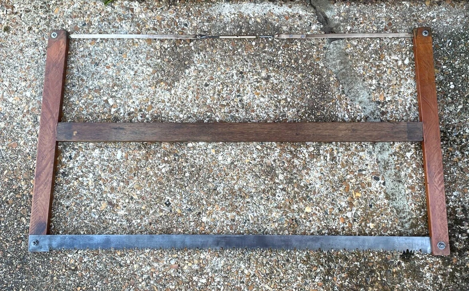 Vintage Large Wood & Brass 36" Bow Saw Frame Tree Saw Buck Saw Woodworking Tool - Image 1 of 4