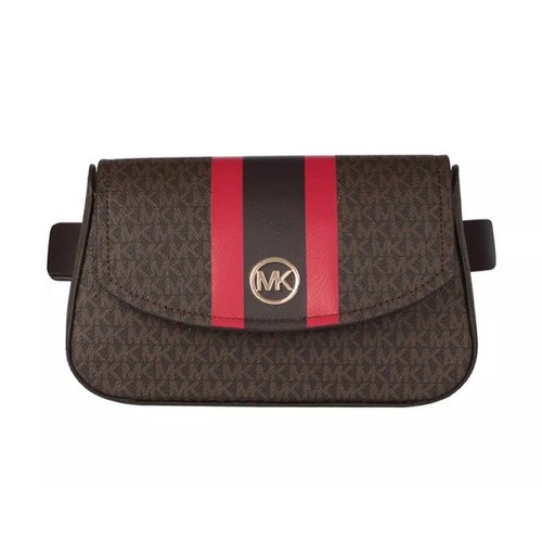 Borsa donna Michael Kors firmata con cintura a righe marrone scuro