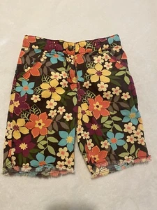 Gymboree Girls Brown Colorful Bermuda Shorts Tropical Flowers Size 7 Frayed Hem - Picture 1 of 7