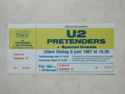 Boleto U2 Joshua Tree Tour raro sin usar y completo Gotemburgo, Suecia 6/6/1987 Foto 1 de 2