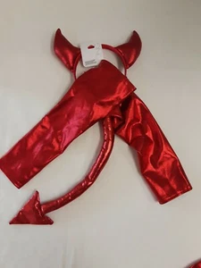 Zuckerguss Halloween rot glänzend Teufel Set, Hörner Stirnband, fingerlose Handschuhe & Schwanz  - Bild 1 von 4