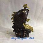 Collect Chinese Old Bronze Gild Hand Carved Ruyi Money Carp Fish Statues 23680
