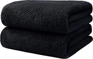 2P Bath Towel Set Highly Absorbant Compact Absorbent Lightweight&Quickdry Black - Picture 1 of 6