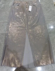 M&S Denim Foil Metallic Maxi Front Split Skirt UK SIZE 14 LONG - Picture 1 of 8