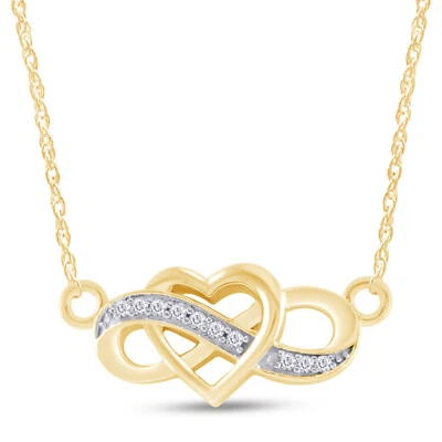 Collar de oro amarillo de 14 k colgante corazón infinito diamante redondo natural de 1/10 quilates Foto 1 de 4
