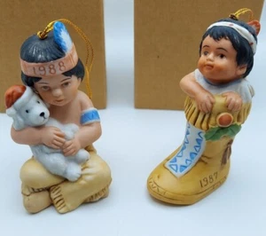 Gregory Perillo's Sagebrush Kids Ornaments Vtg 80's American Indian Boy and Girl - Picture 1 of 8